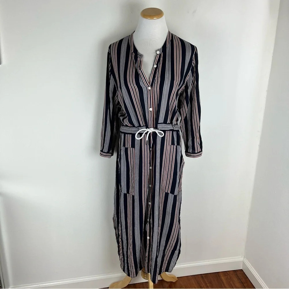 Anthropologie Shades of Gray By Michael Cohen Striped Midi Dress Size M